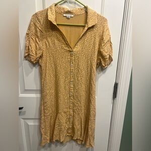 American Eagle Outfitters Yellow Floral Midi Button Down Dress